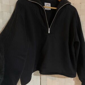 C.C Black Textured Cropped Quarter Zip